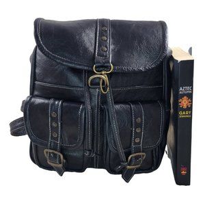 NEW.Genuine Leather Backpack. Black color. Handcrafted. Medium Size.